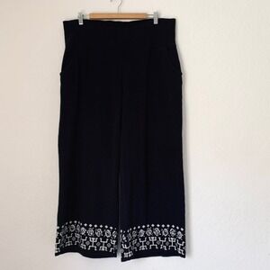 Gudrun Sjoden Pants Women XL Black Organic Cotton Wide Leg Knit Lagenlook Boho